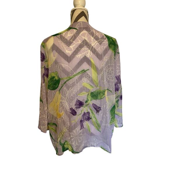 Chicos Open Front Sheer Cardigan Top Lavender Floral 3 Size 12 Large Tunic - Picture 2 of 3
